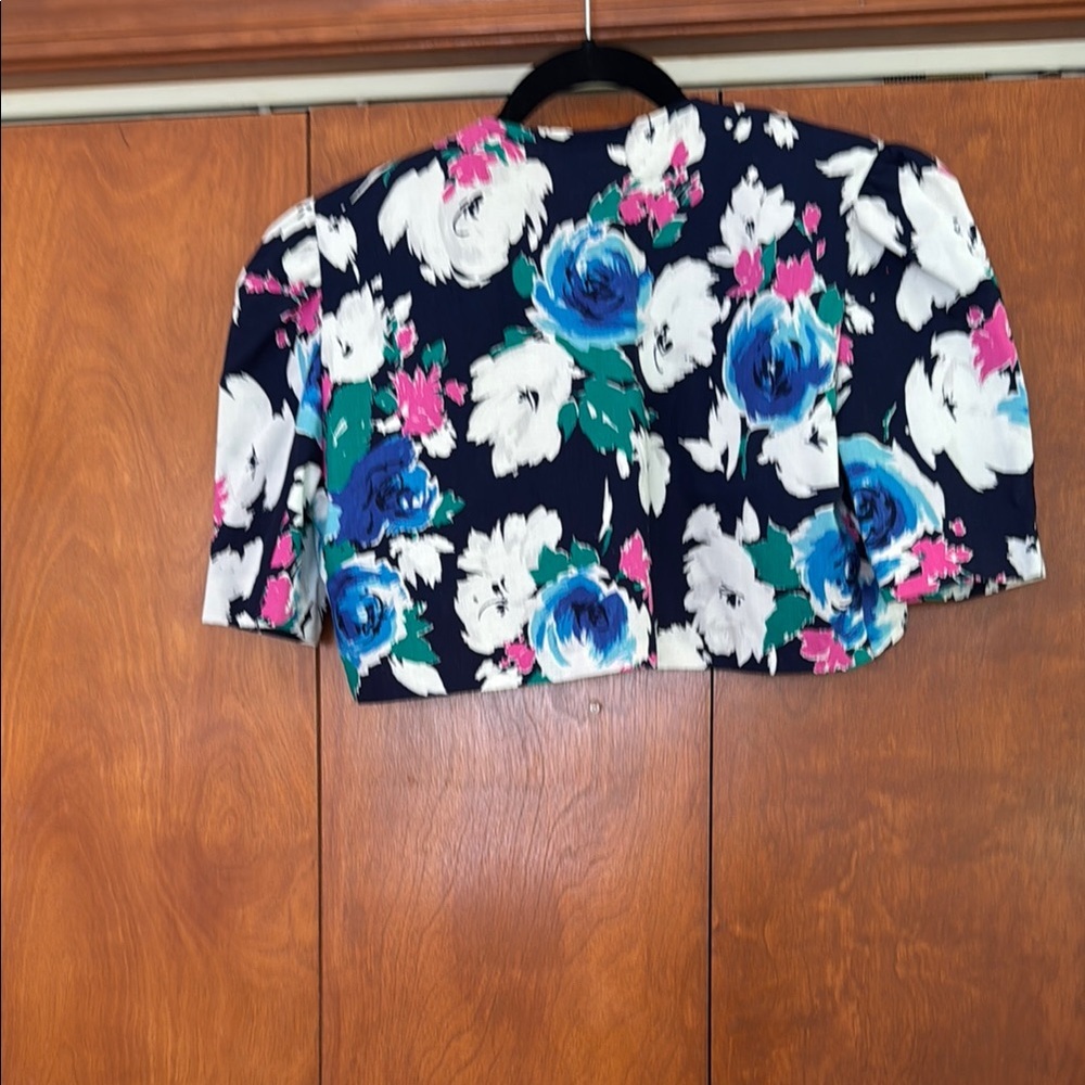 Pink and Blue Floral Midi Dress with Puff Sleeves H-17 - Picture 6 of 6